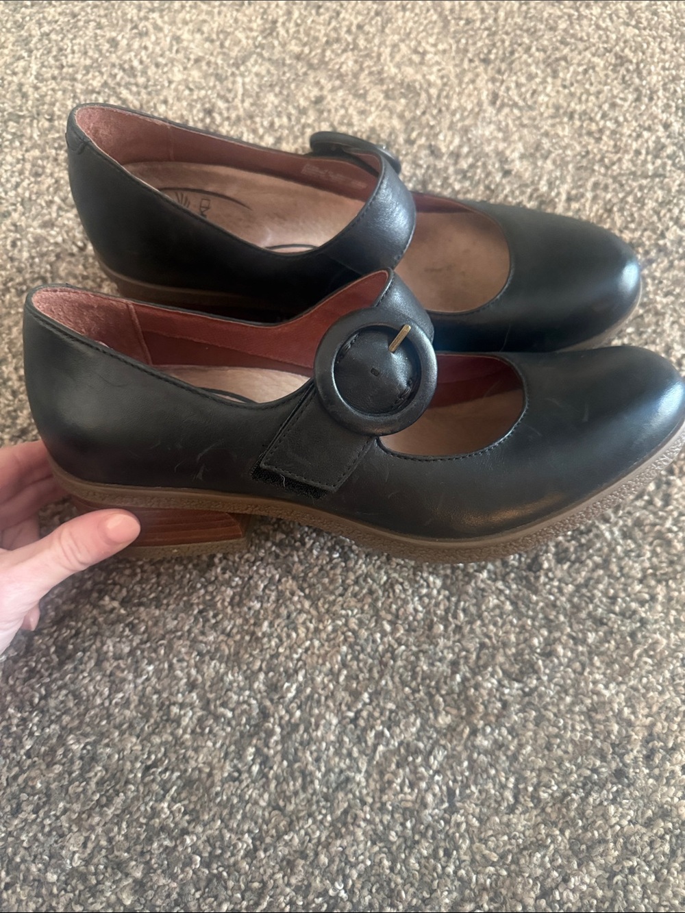 Dansko Black Leather Mary Jane Flats with Button Strap - Picture 2 of 8